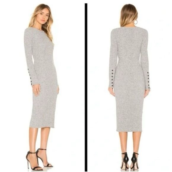 Vince Dresses & Skirts - Vince Ribbed Knit Sweater Dress Grey Button Detail Midi Dress XS